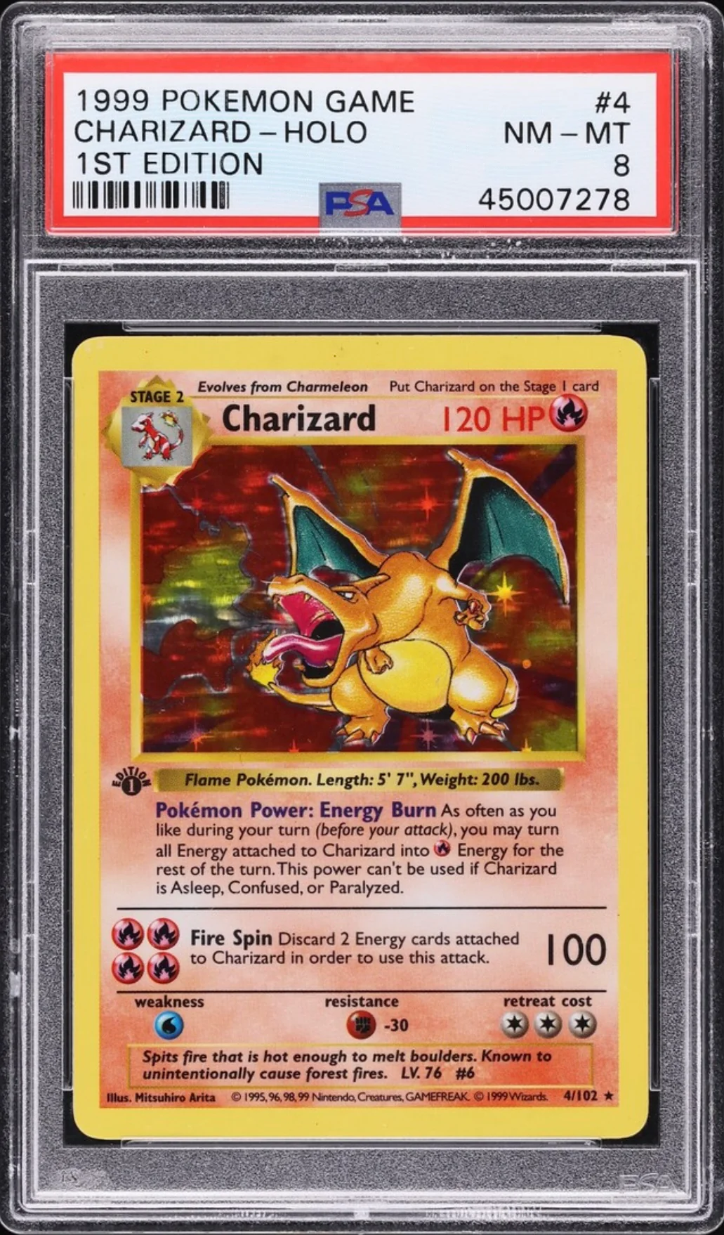 1999 Pokemon TCG Game #4 Charizard-Holo 1st Edition PSA 8 NM-MT